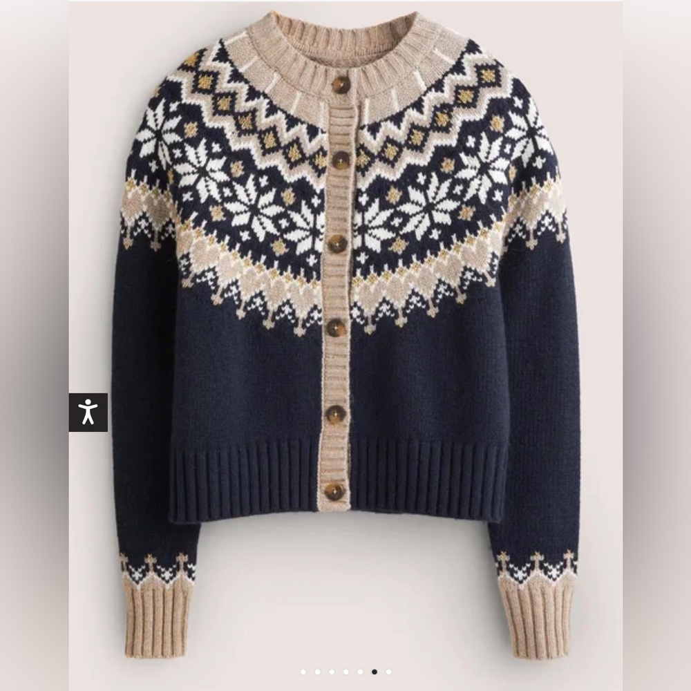 ISO Boden Chunky Fair Isle Cardigan
Color: Navy, Chinchilla Fair Isle